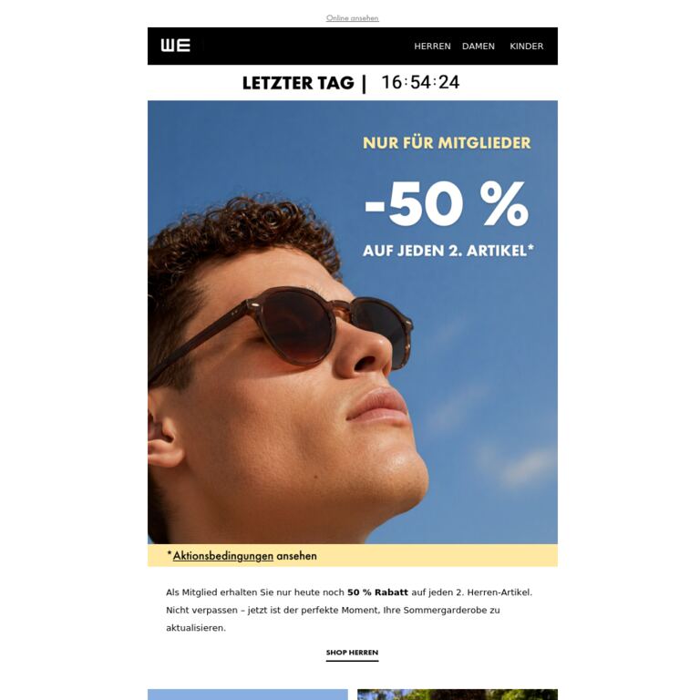 Nur heute: 2. -50 % - newsletter screenshot
