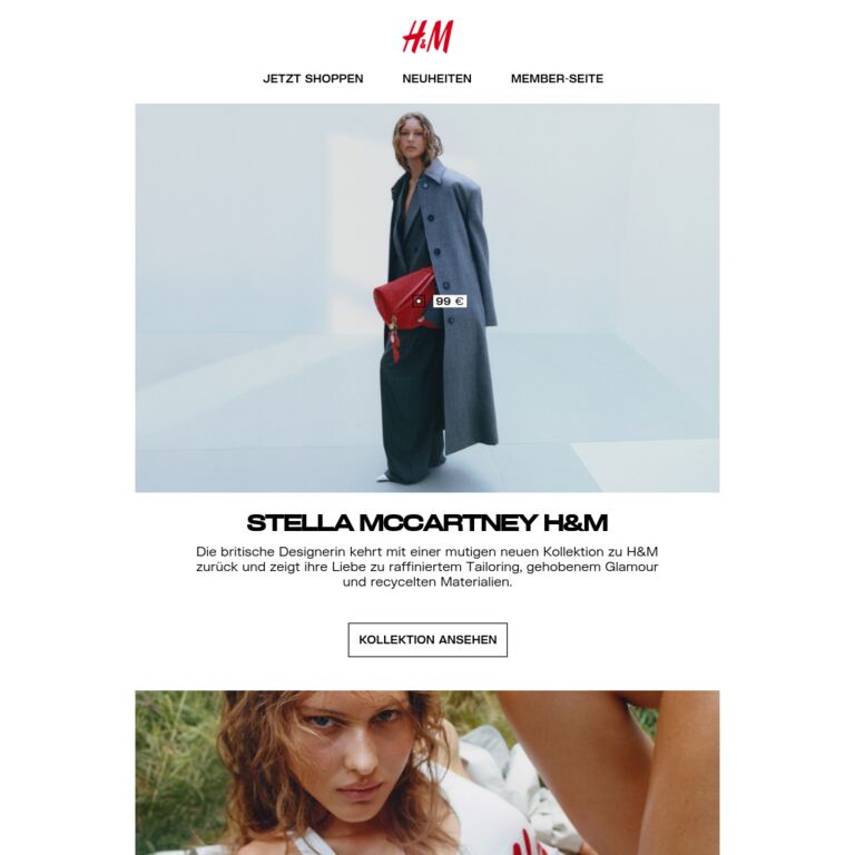 Neu: Stella McCartney H&M - newsletter screenshot