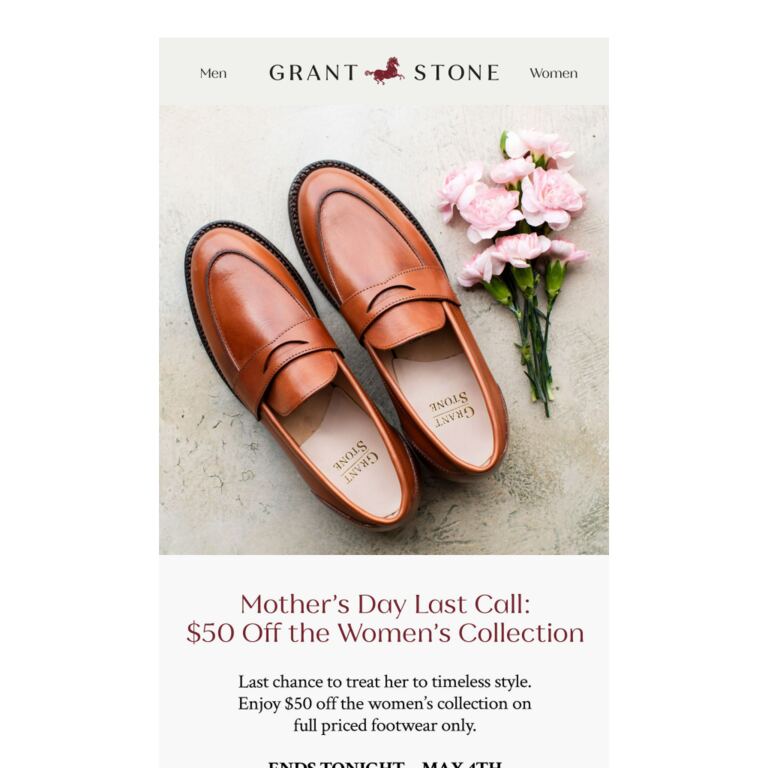 Last Call: $50 Off Women’s Styles Ends Tonight - newsletter screenshot