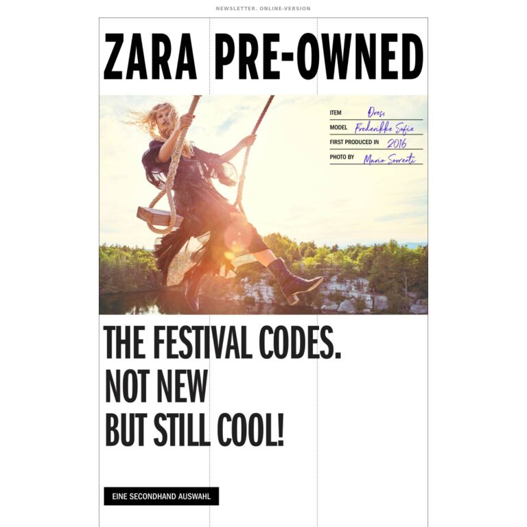 ZARA PRE-OWNED - newsletter screenshot