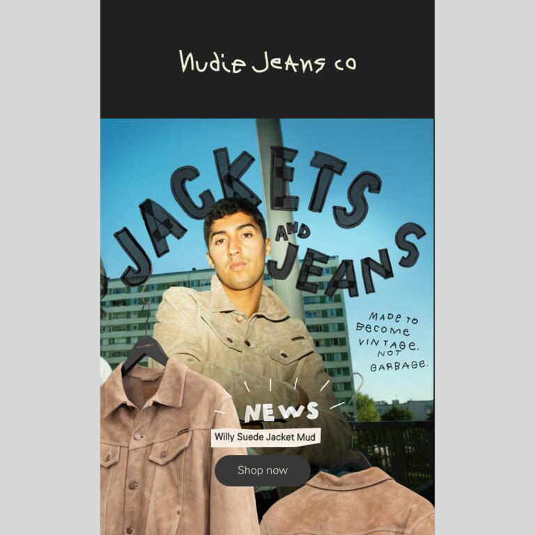 New arrivals: Jackets and jeans - newsletter screenshot
