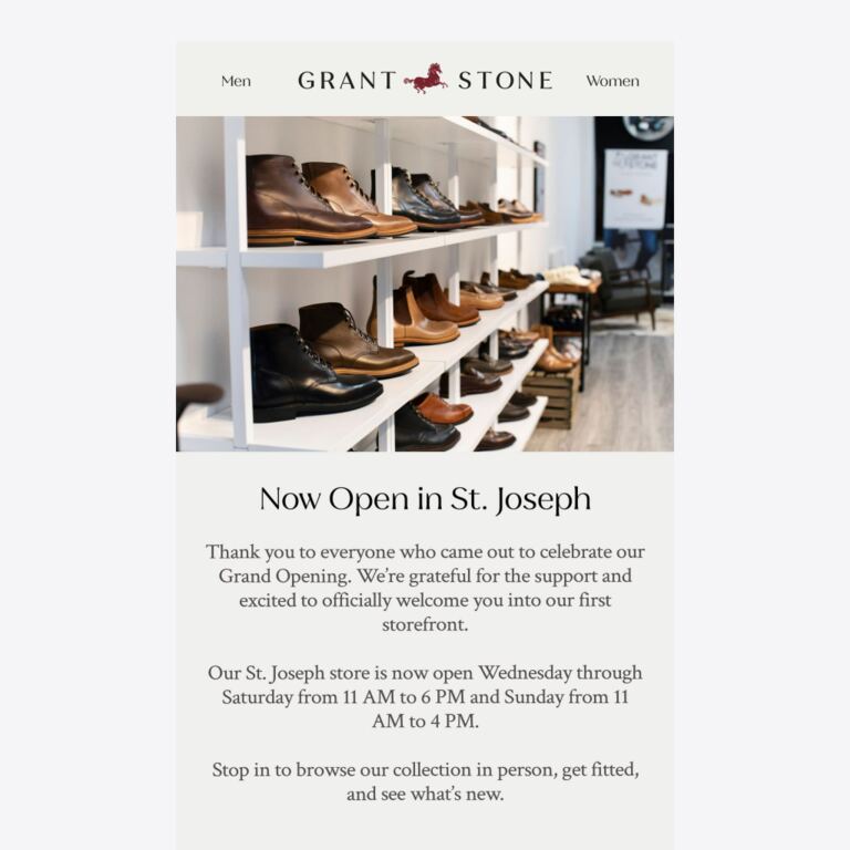 Our Storefront Is Officially Open - newsletter screenshot