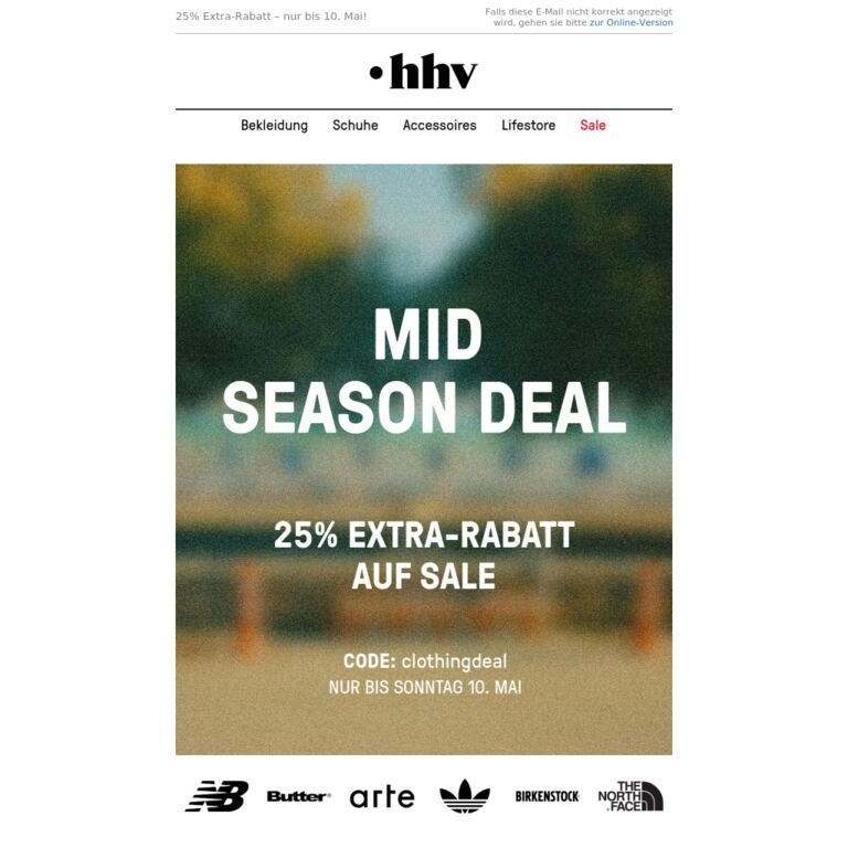 Jetzt bis zu 70% sparen mit 25% Extra-Rabatt! Nur bis 10. Mai! - newsletter screenshot