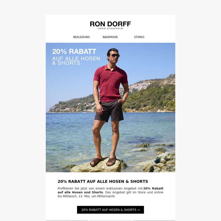20% Rabatt auf alle Hosen & Shorts - newsletter screenshot