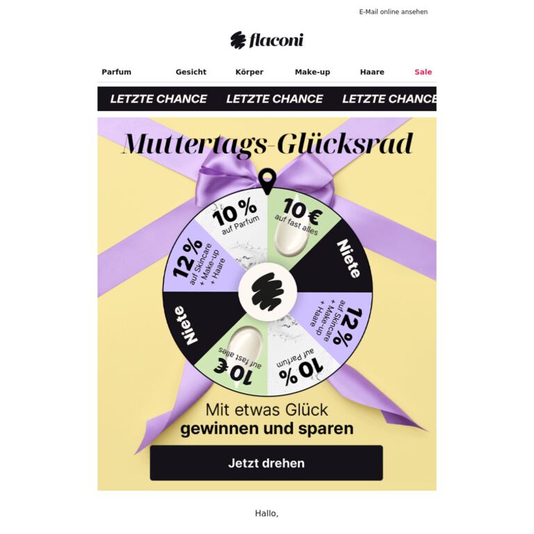 🕚 Jetzt Glücksrad drehen, bevor es vorbei ist! - newsletter screenshot