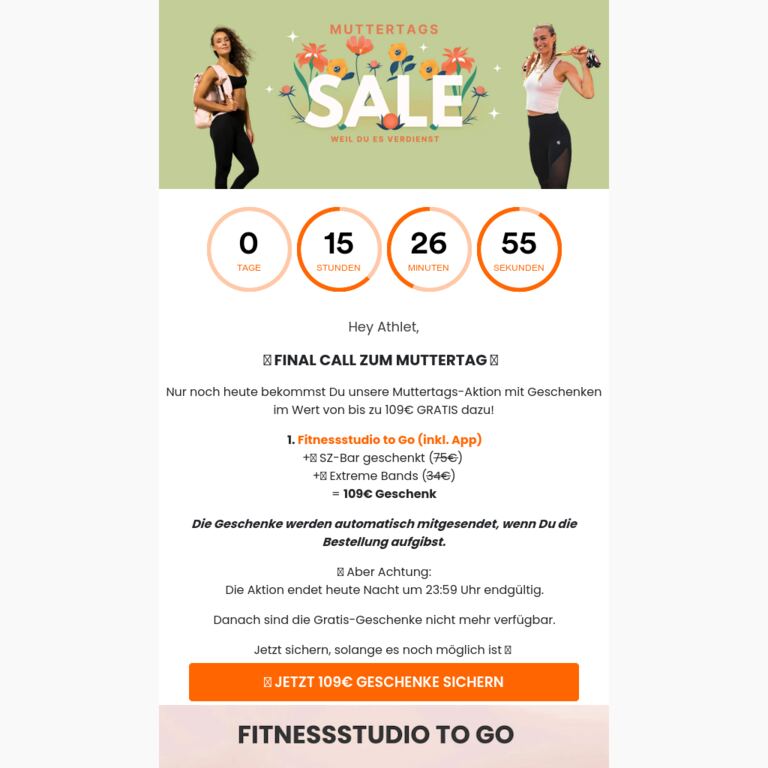 🚨 Final Call: Nur noch heute 109€ GRATIS sichern - newsletter screenshot