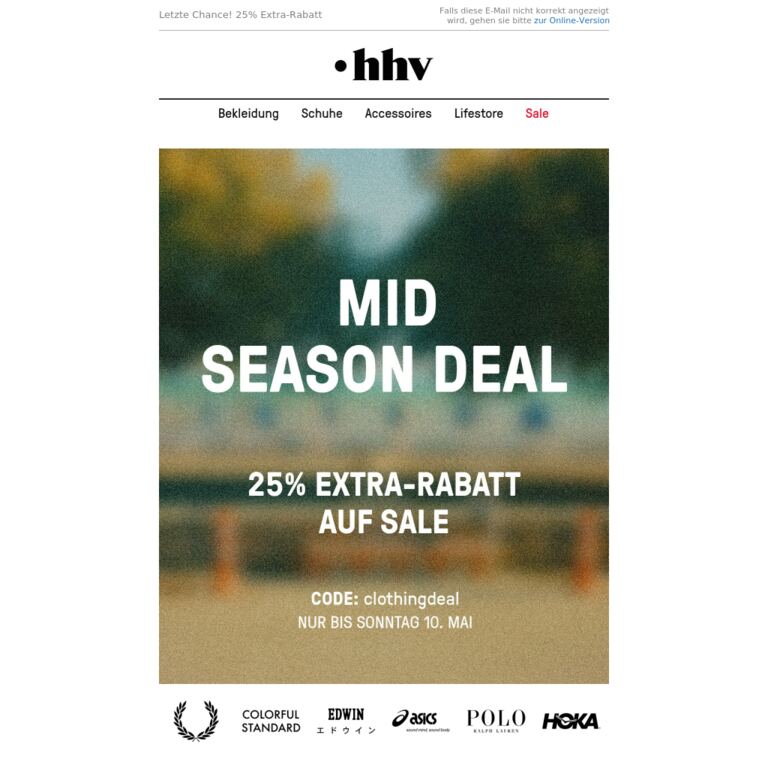 Nur noch bis 23:59 Uhr - 25% Extra-Rabatt auf Clothing Sale! - newsletter screenshot