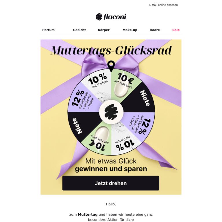 💜 Muttertags-Glücksrad: Drehen & Gutscheine gewinnen - newsletter screenshot