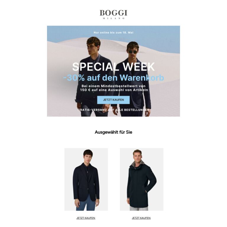 Special Week: -30 % pro Warenkorb bei Mindestbestellwert - newsletter screenshot