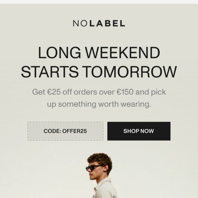 Get €25 off for the long weekend - newsletter screenshot