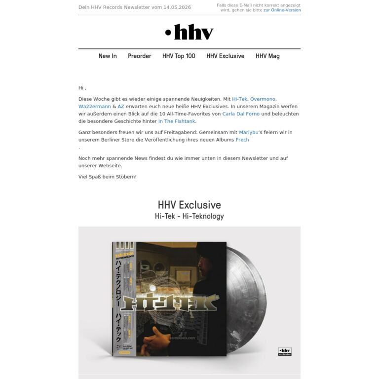 Hi-Tek | Overmono | Wa22ermann | AZ - newsletter screenshot