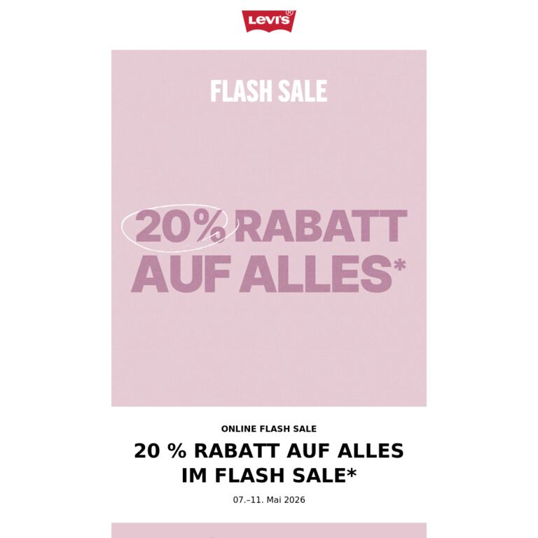 Online-Flash-Sale: 20 % Rabatt auf alles* - newsletter screenshot
