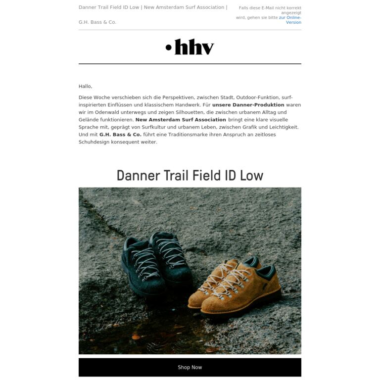 Danner Trail Field ID Low | New Amsterdam Surf Association | G.H. Bass & Co. - newsletter screenshot