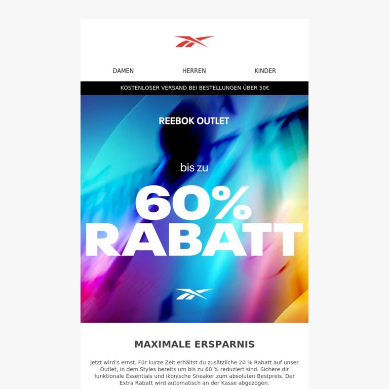 Extra 20 % Rabatt: Das Outlet Event - newsletter screenshot