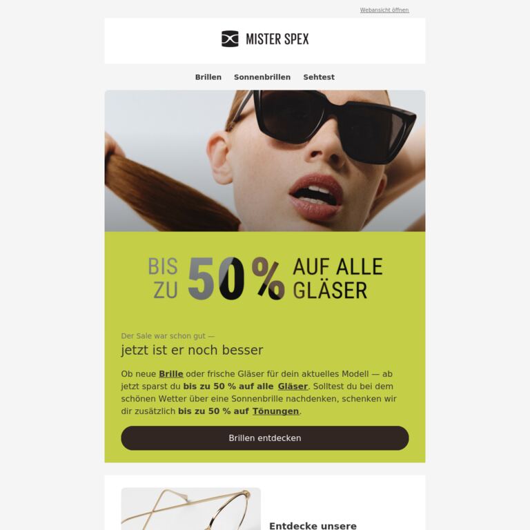Alle Gläser. Bis zu 50 % reduziert.  - newsletter screenshot