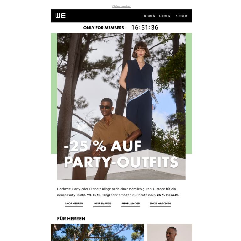 Nur heute: -25 % auf Ihr Party-Outfit - newsletter screenshot