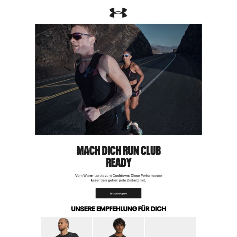 Equipment für den Run Club - newsletter screenshot