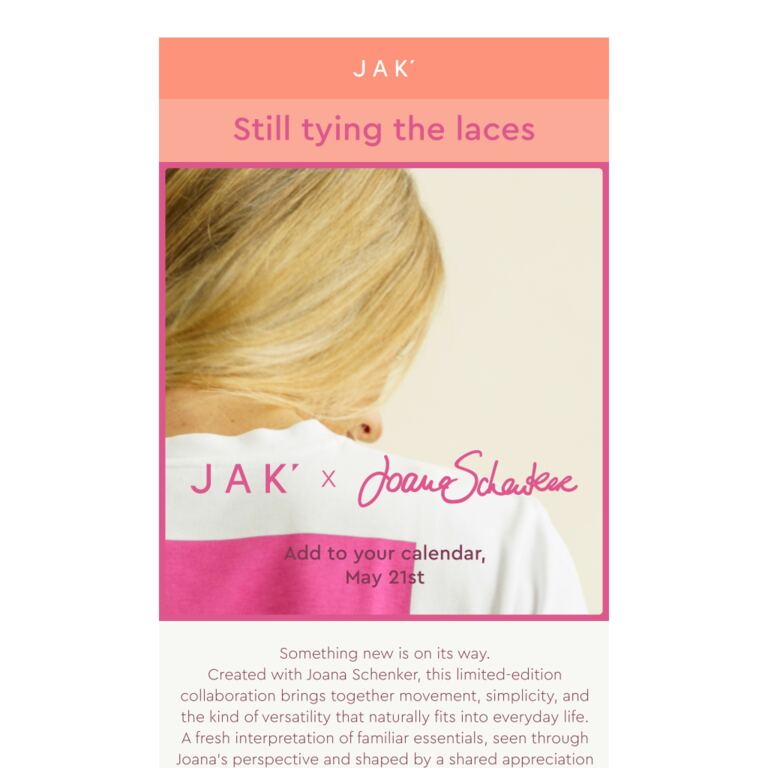 JAK x Joana Schenker - newsletter screenshot