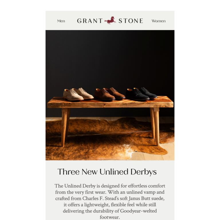 Introducing the Unlined Derby + Chukka Restock - newsletter screenshot
