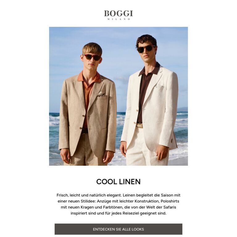 Neue Looks aus Leinen - newsletter screenshot