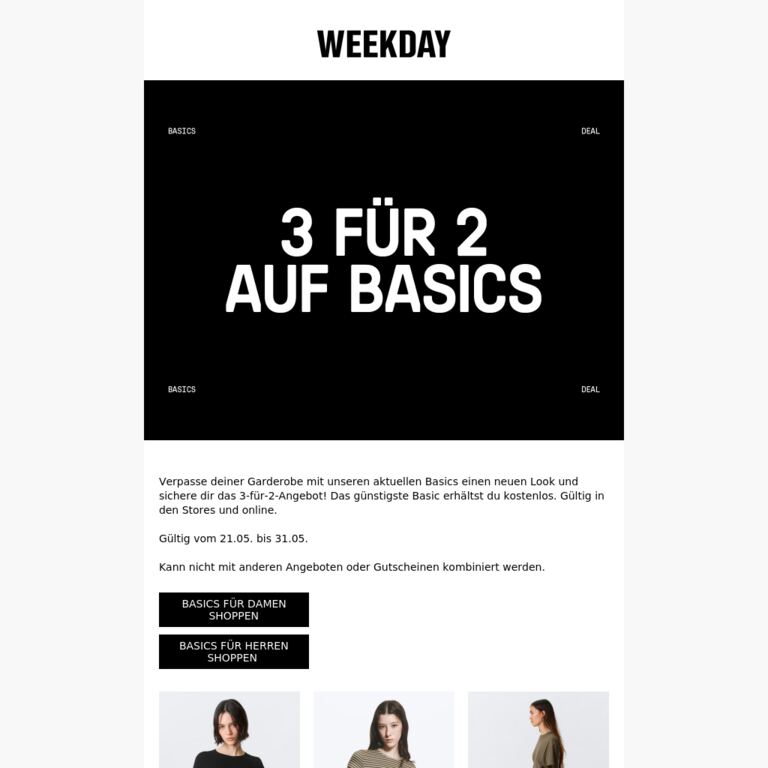 3 für 2 auf Basics | Limitiertes Angebot - newsletter screenshot