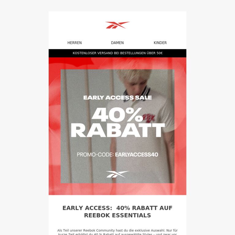 Early Access: 40% Rabatt im Schlussverkauf - newsletter screenshot