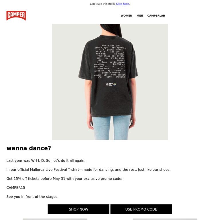 Camper x Mallorca Live Festival - newsletter screenshot