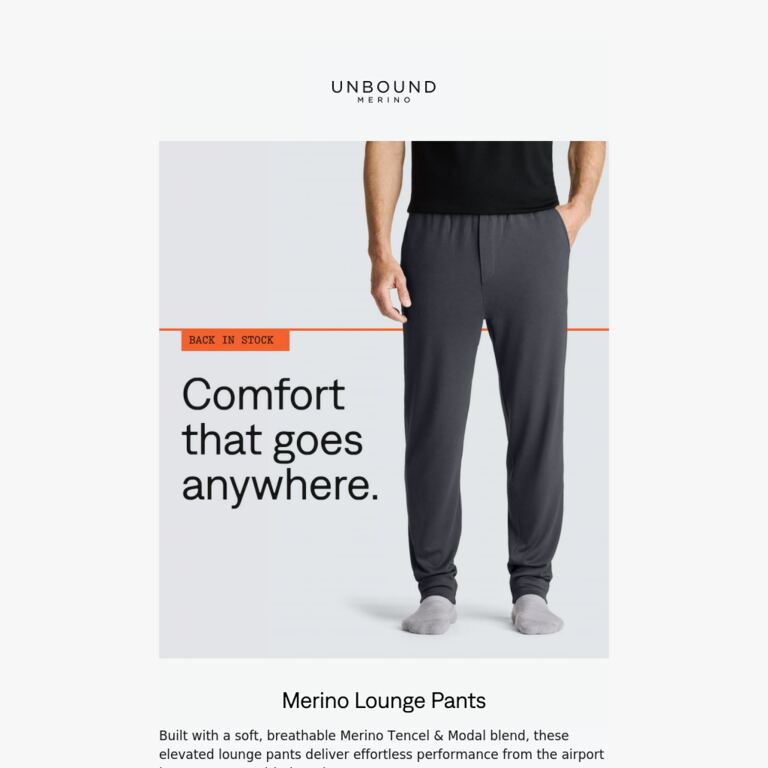 Merino Lounge Pants Are Finally Back. - newsletter screenshot