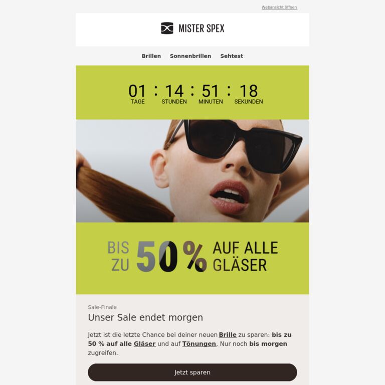 50 % warten, aber nur noch bis morgen 👁️ - newsletter screenshot