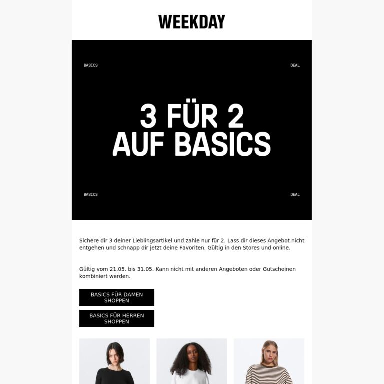 BESTSELLER: 3 FÜR 2 AUF BASICS - newsletter screenshot