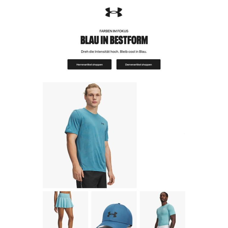 UA Gear in kühlen Blautönen - newsletter screenshot
