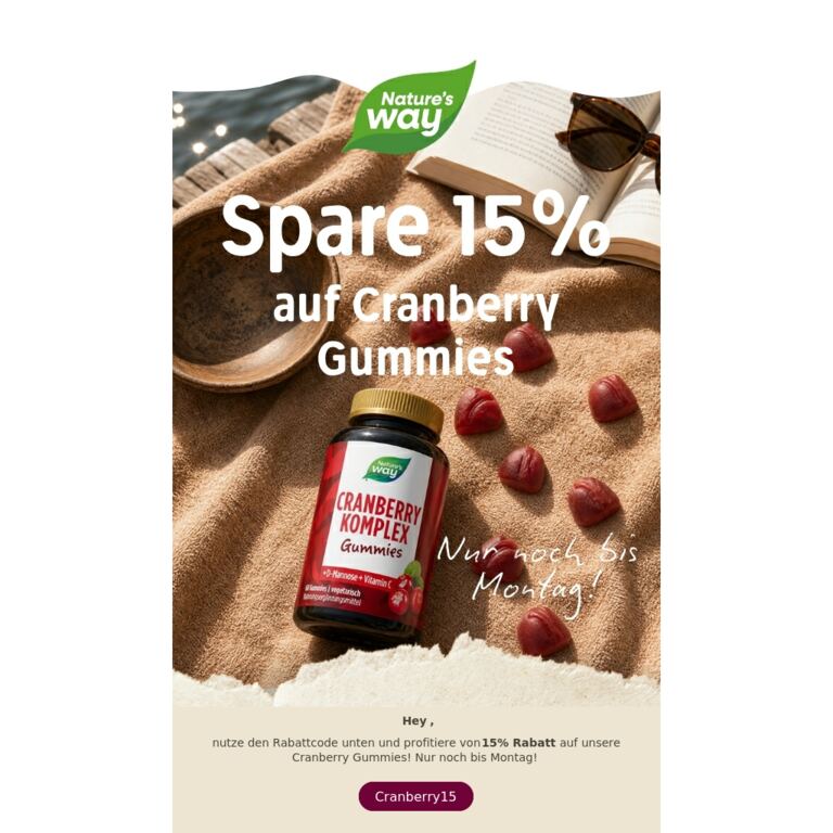 Blasengesund durch den Sommer: 15% auf Cranberry Gummies - newsletter screenshot