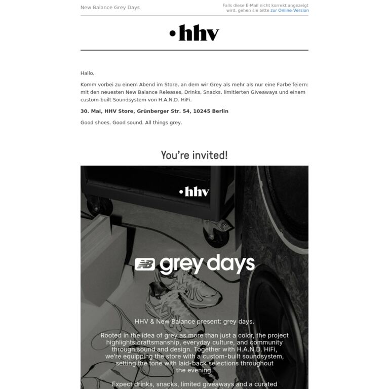 You’re Invited: New Balance Grey Days at HHV - newsletter screenshot