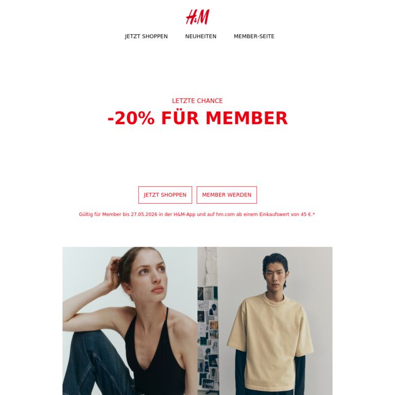 Letzte Chance: -20% für Member - newsletter screenshot