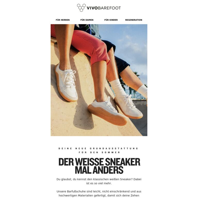 Sommer mit weißen Sneakern - newsletter screenshot
