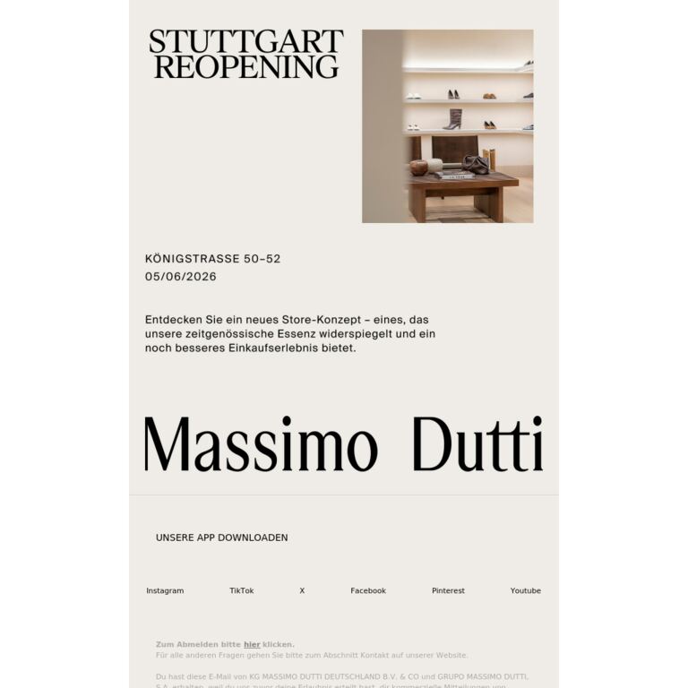 Neuer Store in Stuttgart | Save the Date - newsletter screenshot