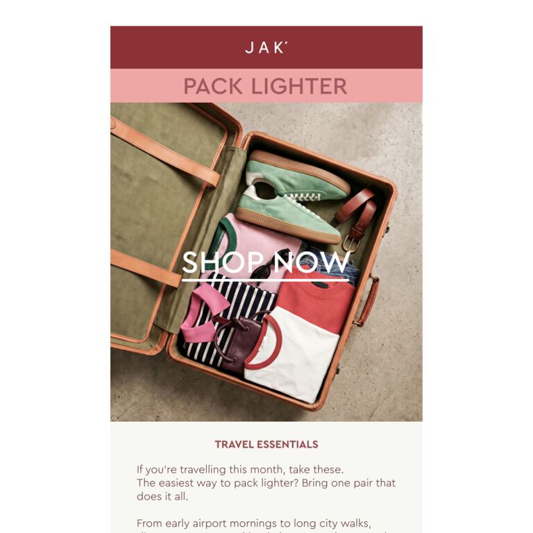Travel essentials, pack lighter. - newsletter screenshot