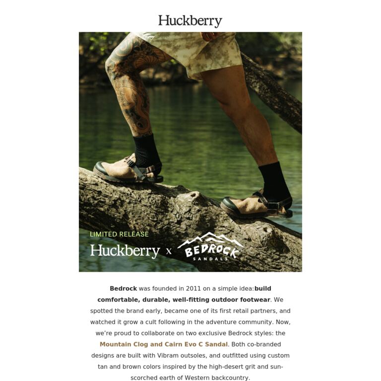 Huckberry x Bedrock - newsletter screenshot