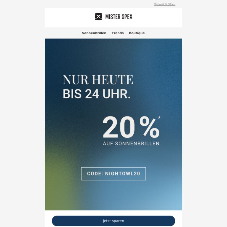 Nur heute Nacht: 20 % sparen - newsletter screenshot