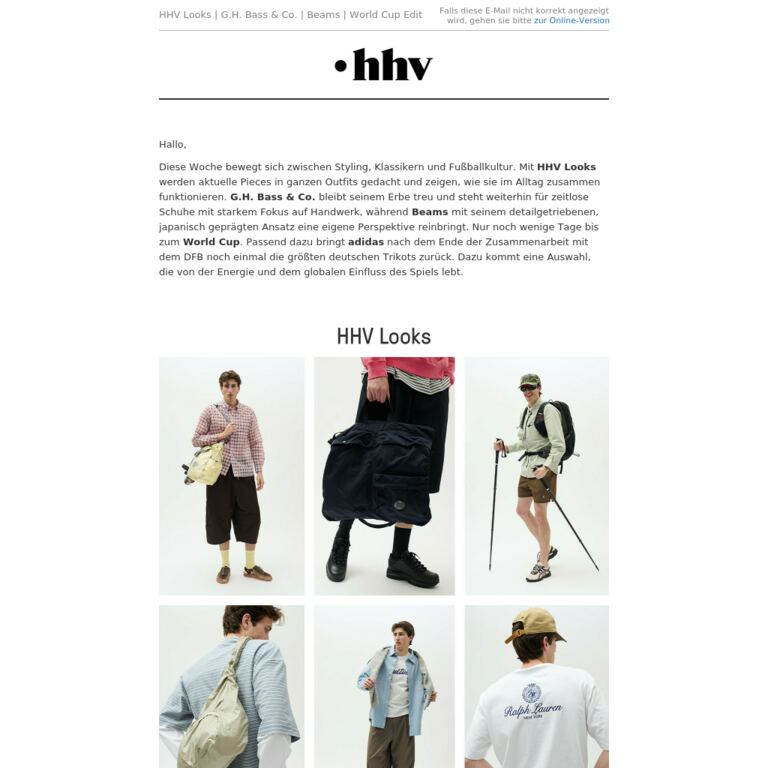HHV Looks | G.H. Bass & Co. | Beams | World Cup Edit - newsletter screenshot