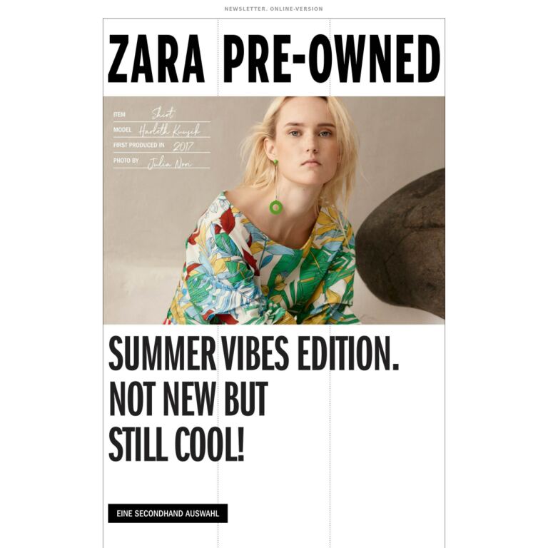 ZARA PRE-OWNED - newsletter screenshot