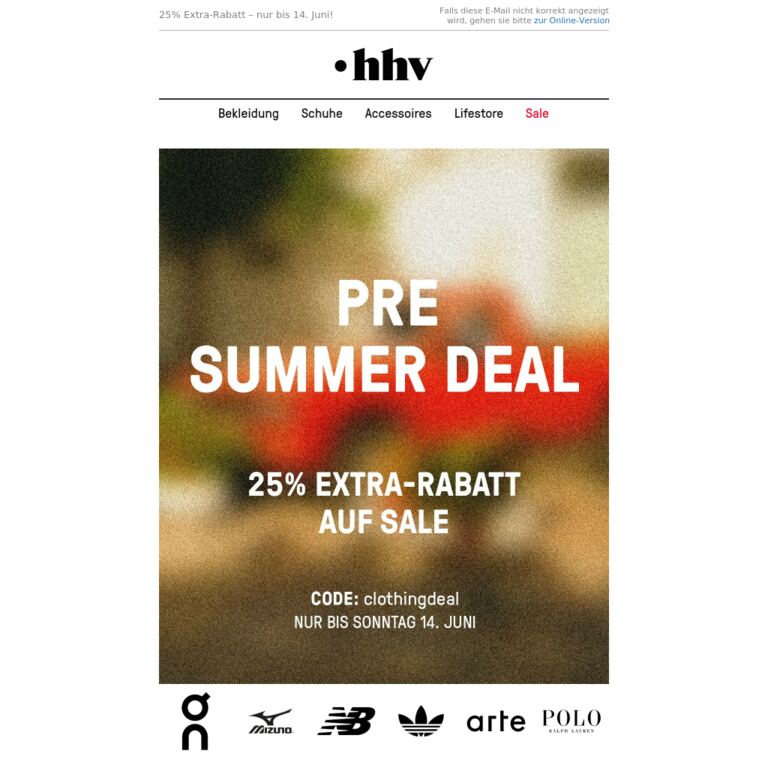 Jetzt bis zu 70% sparen mit 25% Extra-Rabatt! Nur bis 14. Juni! - newsletter screenshot