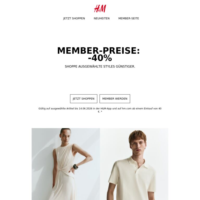 Member-Preise: -40% - newsletter screenshot