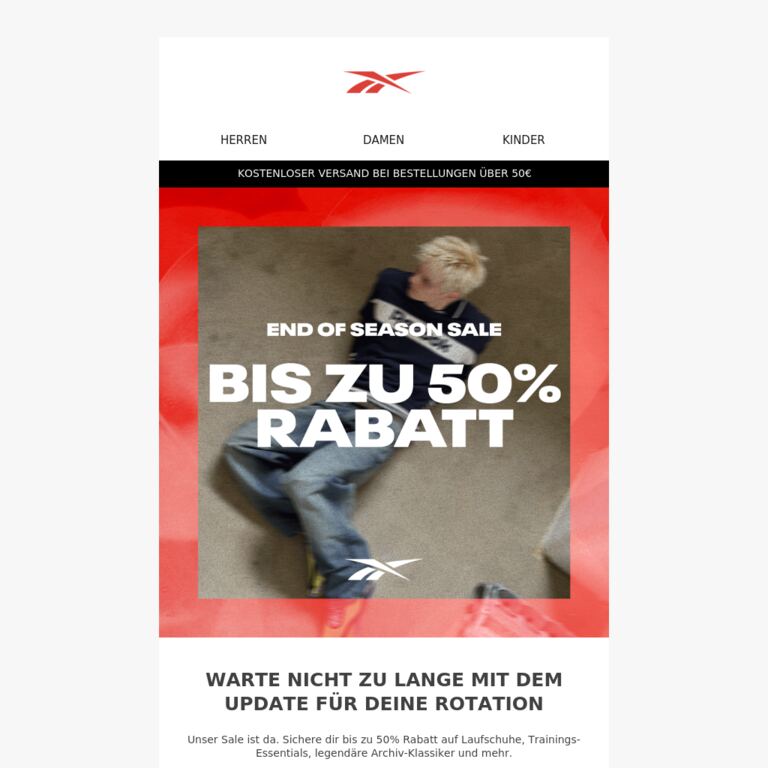 Sichere dir bis zu 50 % Rabatt im End of Season Sale - newsletter screenshot