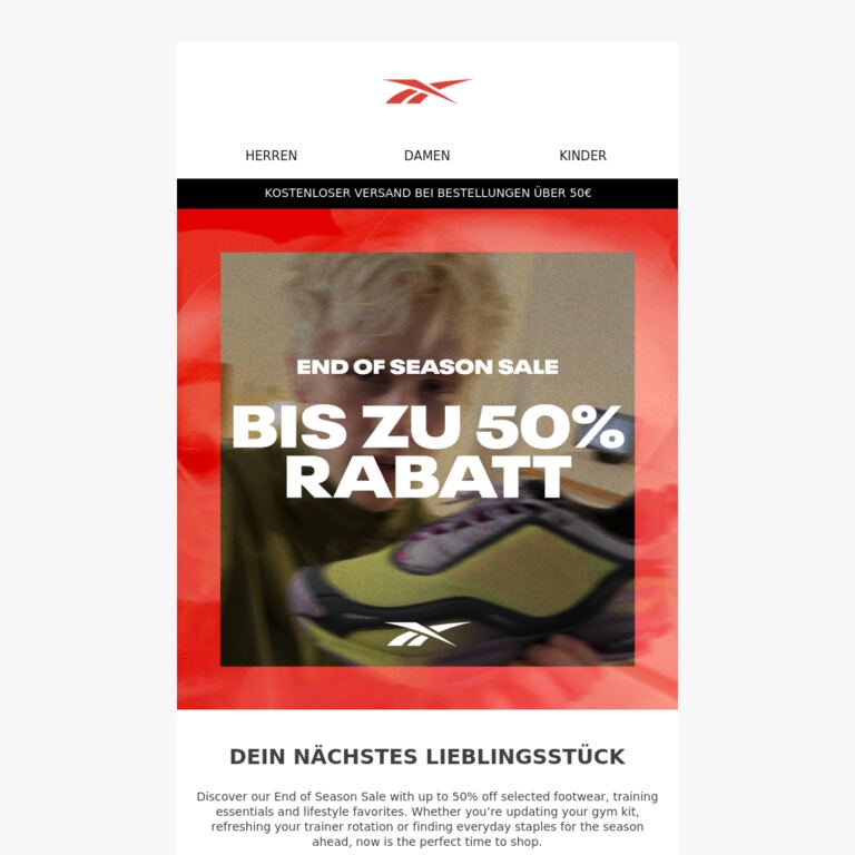 Bis zu 50 % Rabatt im End of Season Sale - newsletter screenshot