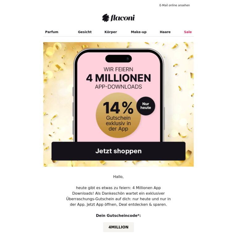 Exklusiver 14%-Gutschein in der App  🎉 - newsletter screenshot