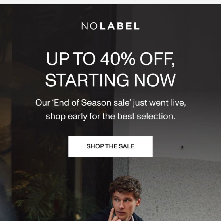 Up to 40% off: Our end of season sale is live - newsletter screenshot