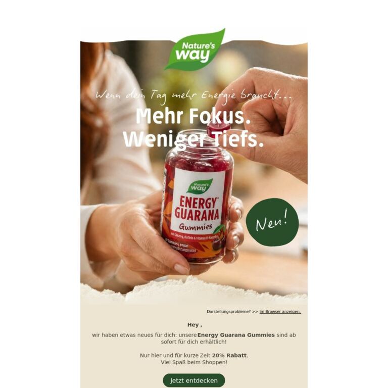 NEU😍: Energy Guarana Gummies mit Kirschgeschmack 🍒 - newsletter screenshot