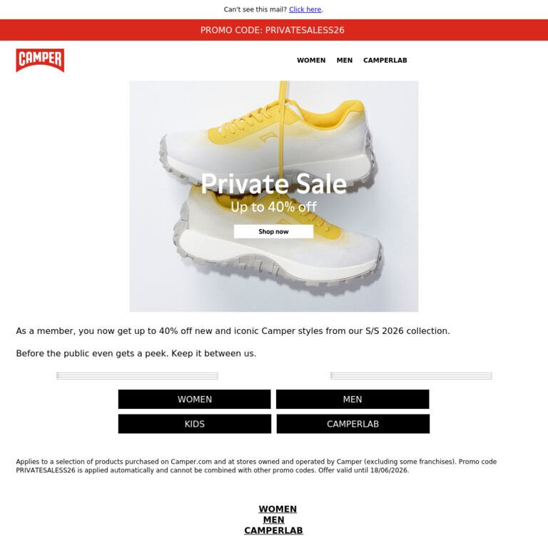 Up to 40% Off for Members Only - newsletter screenshot