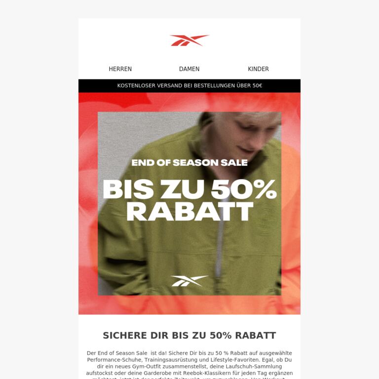 End of Season Sale – sichere Dir bis zu 50 % Rabatt! - newsletter screenshot
